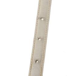 Pre Owned Gucci White Leather Logo Plague Slim Belt 85CM
