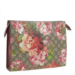 مملوكة مسبقًا Gucci Beige/Brown GG Supreme Canvas Blooms Cosmetic Case