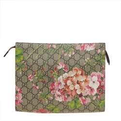 مملوكة مسبقًا Gucci Beige/Brown GG Supreme Canvas Blooms Cosmetic Case
