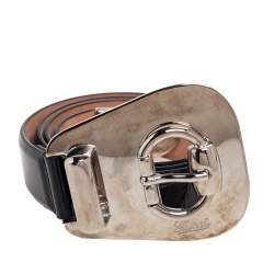 Gucci Black Patent Leather Horsebit Buckle Belt 85CM