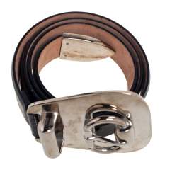 Gucci Black Patent Leather Horsebit Buckle Belt 85CM