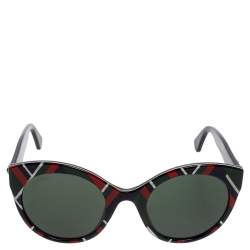 مملوكة مسبقًا نظارة غوتشي GG0028S مخطط / أخضر عين قطة