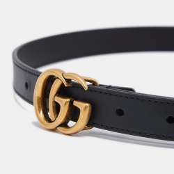 Pre Owned حزام غوتشي جي جي مارمونت جلد أسود رفيع 75 سم