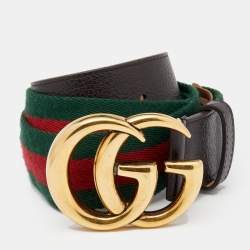 Pre Owned Gucci Multicolor Web Canvas And Leather GG Marmont Belt 85 CM