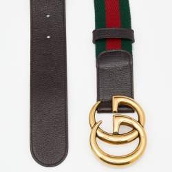 Pre Owned Gucci Multicolor Web Canvas And Leather GG Marmont Belt 85 CM