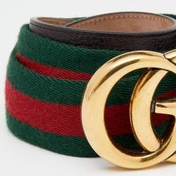 Pre Owned Gucci Multicolor Web Canvas And Leather GG Marmont Belt 85 CM