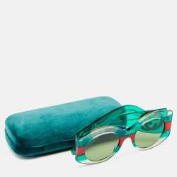 مملوكة مسبقًا Gucci Web Stripe / Green GG0177S Round Sunglasses