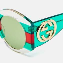 مملوكة مسبقًا Gucci Web Stripe / Green GG0177S Round Sunglasses