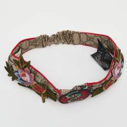 Pre Owned Gucci Beige Snake & Floral Patch Limited Edition Silk Head Band