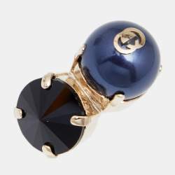 Pre Owned خاتم كوكتيل غوتشي معدن ذهبي اللون ولؤلؤ مزدوج الوجه مقاس 9