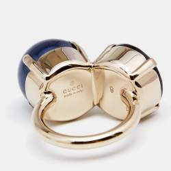 Pre Owned خاتم كوكتيل غوتشي معدن ذهبي اللون ولؤلؤ مزدوج الوجه مقاس 9