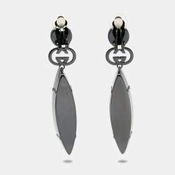 Pre Owned Gucci Black Tone Iridescent Crystal Drop Clip On Earrings