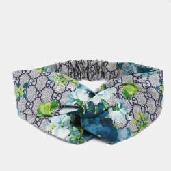 Pre Owned Gucci Blue Blooms Print GG Silk Headband