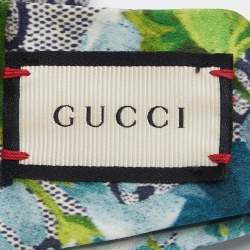 Pre Owned Gucci Blue Blooms Print GG Silk Headband