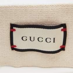 Pre Owned Gucci Cream Knit Logo Print Wide Headband