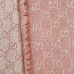 Pre Owned Gucci Pink Guccissima Jacquard Wool & Silk Shawl