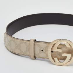 مملوكة مسبقًا حزام غوتشي جلد غوتشيسيما بيج حرف جي متشابك 90 سم