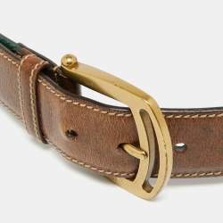 Pre Owned حزام غوتشي جروميت كانفاس شريط ويب وجلد بإبزيم مقاس 85 سم