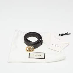 Pre Owned Gucci Black Leather Double G Buckle Slim Belt 80CM