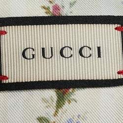 Pre Owned Gucci Cream Loved Peacock Print Fringed Silk Scarf