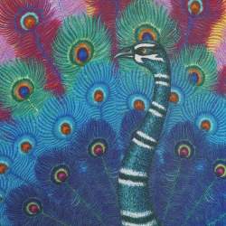 Pre Owned Gucci Cream Loved Peacock Print Fringed Silk Scarf