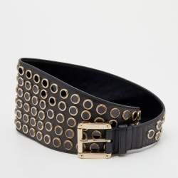مملوكة مسبقًا Gucci Black Leather Embellished Waist Belt 70 CM