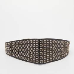 مملوكة مسبقًا Gucci Black Leather Embellished Waist Belt 70 CM