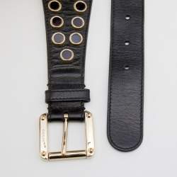 مملوكة مسبقًا Gucci Black Leather Embellished Waist Belt 70 CM
