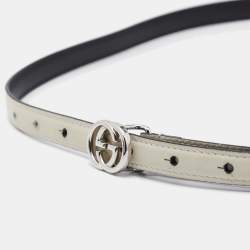 Pre Owned حزام غوتشي جلد أبيض جي جي متداخل 100 سم