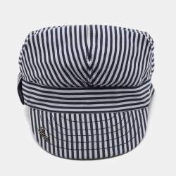 Pre Owned قبعة غوتشي مخطط أبيض وأزرق كحلي مقاس صغير