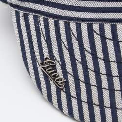 Pre Owned قبعة غوتشي مخطط أبيض وأزرق كحلي مقاس صغير