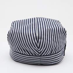 Pre Owned قبعة غوتشي مخطط أبيض وأزرق كحلي مقاس صغير