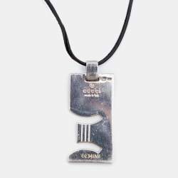 Pre Owned Gucci Sterling Silver Gemini Zodiac Pendant Cord Necklace