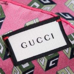Gucci Pink GG Cube Motif Print Silk Scarf