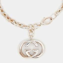 Pre Owned Gucci Interlocking Sterling Silver Link GG Charm Bracelet