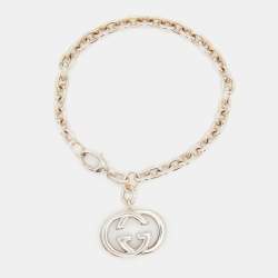 Pre Owned Gucci Interlocking Sterling Silver Link GG Charm Bracelet