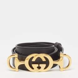 Pre Owned Gucci Black Leather Zumi Buckle Belt 90CM