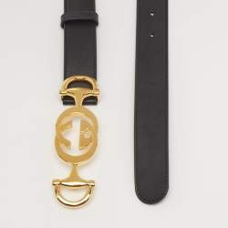 Pre Owned Gucci Black Leather Zumi Buckle Belt 90CM