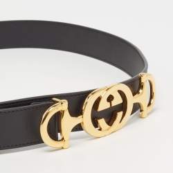 Pre Owned Gucci Black Leather Zumi Buckle Belt 90CM