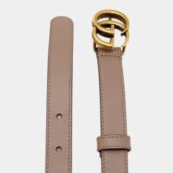 Pre Owned Gucci Dusty Pink Leather Double G Buckle Skinny Belt 75CM
