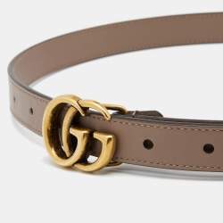 Pre Owned Gucci Dusty Pink Leather Double G Buckle Skinny Belt 75CM