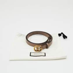 Pre Owned Gucci Dusty Pink Leather Double G Buckle Skinny Belt 75CM