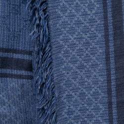 Pre Owned وشاح غوتشي سورفي صوف جاكار وحرير أزرق 