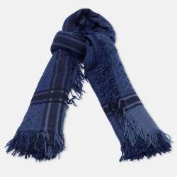 Pre Owned وشاح غوتشي سورفي صوف جاكار وحرير أزرق 