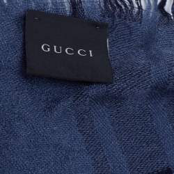 Pre Owned وشاح غوتشي سورفي صوف جاكار وحرير أزرق 