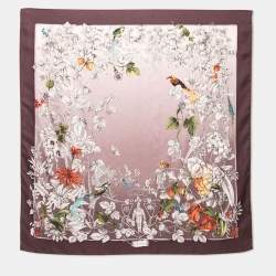 مملوكة مسبقًا Gucci Mauve Floral Bird Print Silk Scarf