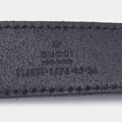 Pre Owned Gucci Black Leather Interlocking G Buckle Belt 85 CM