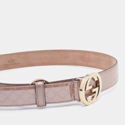 مملوكة مسبقًا Gucci Metallic Beige Micro Guccissima Patent Leather Interlocking G Belt 85 CM