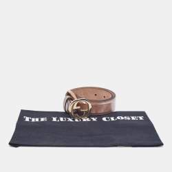 مملوكة مسبقًا Gucci Metallic Beige Micro Guccissima Patent Leather Interlocking G Belt 85 CM