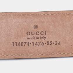 مملوكة مسبقًا Gucci Metallic Beige Micro Guccissima Patent Leather Interlocking G Belt 85 CM